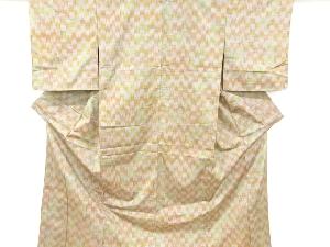 アンティーク　絣市松模様織り出し手織り紬単衣着物